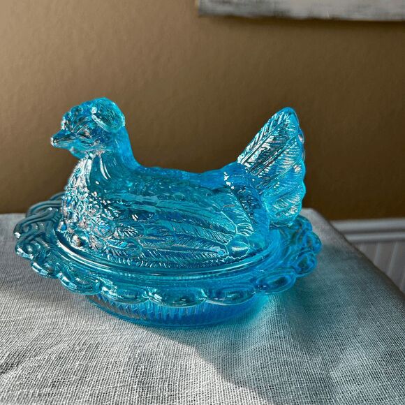 Vintage Mosser Glass Buffet Blue Carnival Hen on Nest Dish – USA Made - Picture 3 of 8